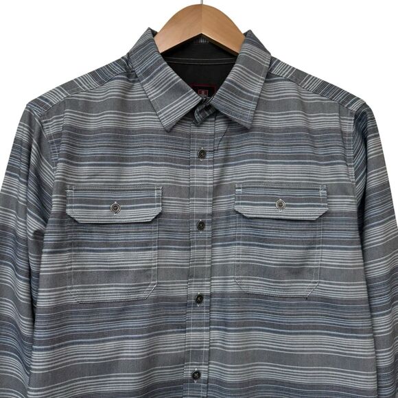 Swiss Tech Mens Size Large Button Up Shirt Long Sleeve Striped Gray Blue - Picture 2 of 10